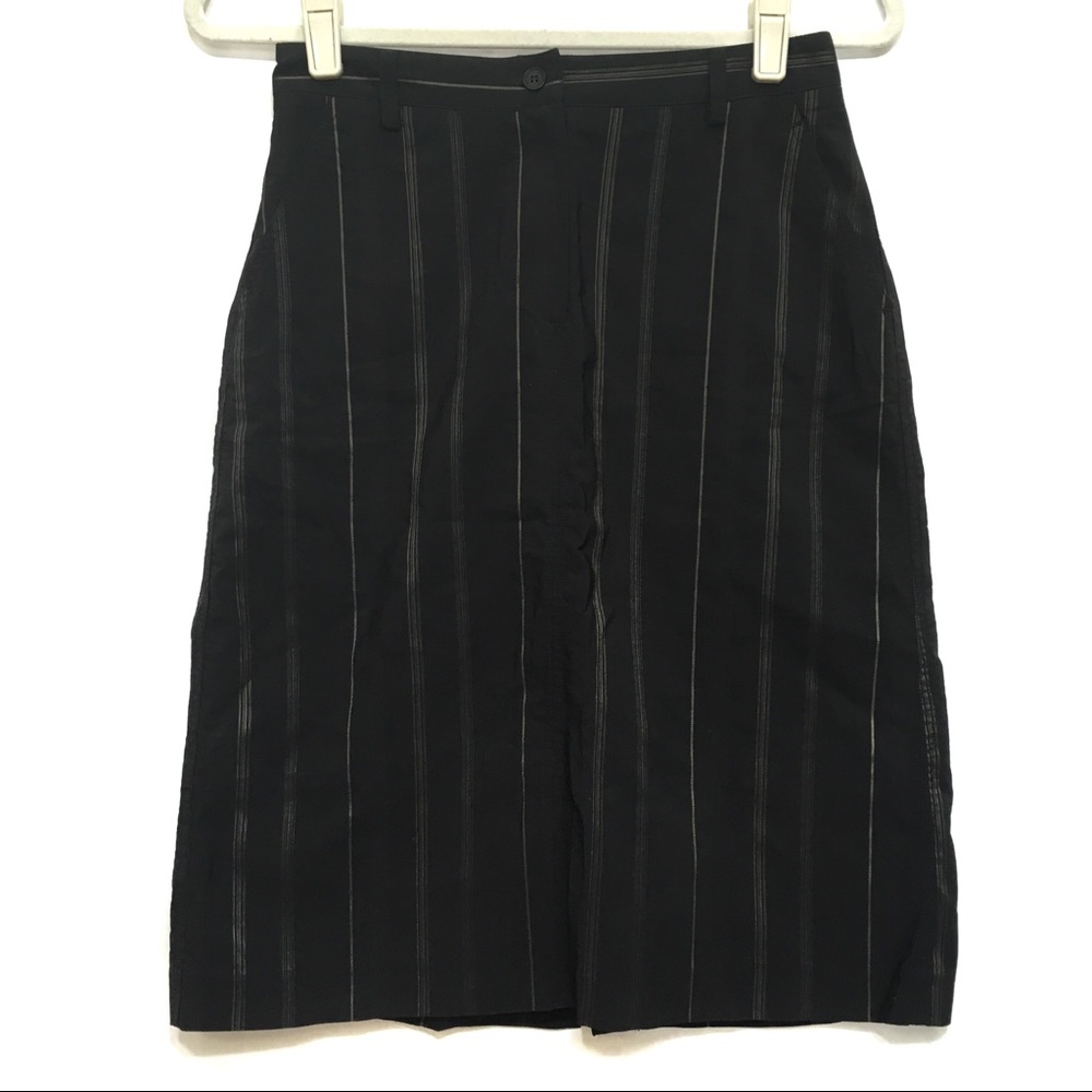 YUMI MAZAO BLACK PENCIL STRIPED ZIPPER SKIRT
